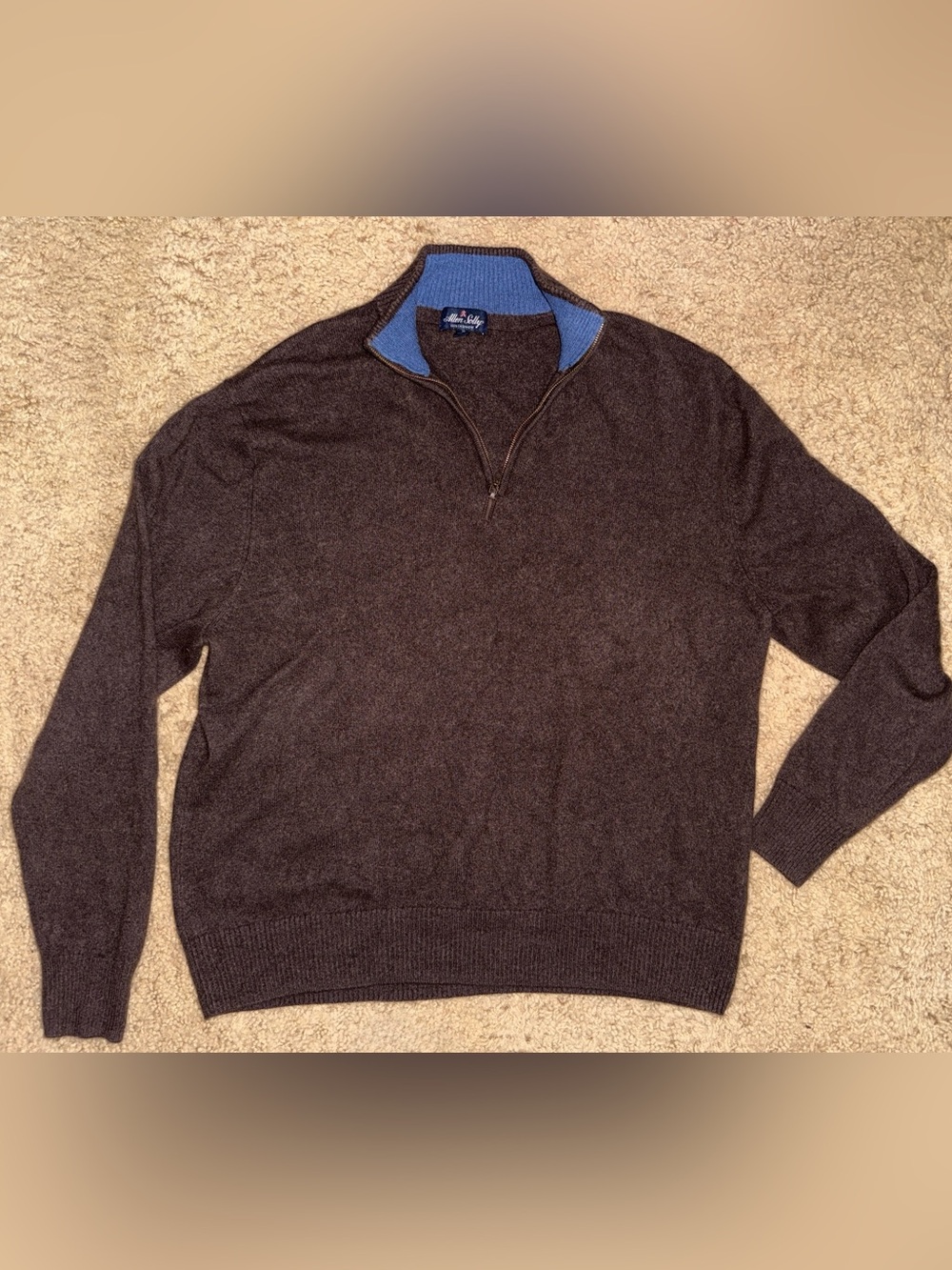 Allen Solly Mens Brown Half-Zip cashmere Sweater Blue Collar Accent XL quiet lux